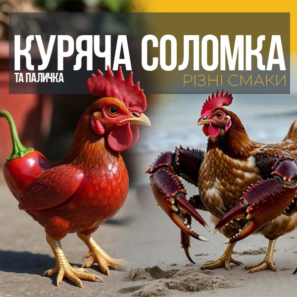 Фото куряча соломка та куряча паличка з різними смаками